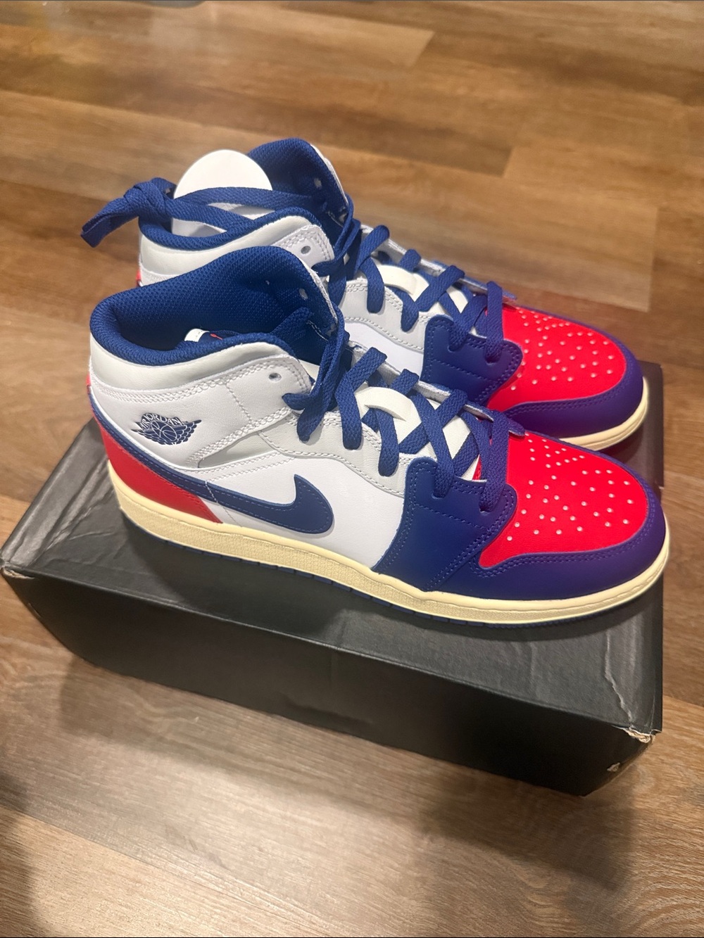 Nike Kids Mid-Top Sneakers in Red, Blue, and White